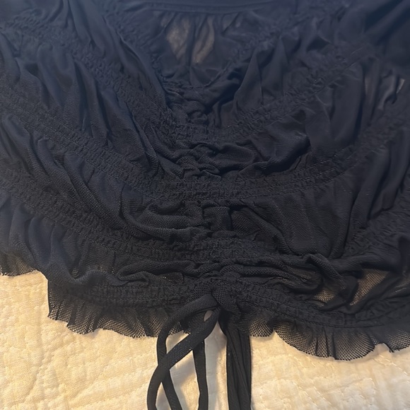 Mesh Off the Shoulder Peasant Crop Top - Picture 3 of 3